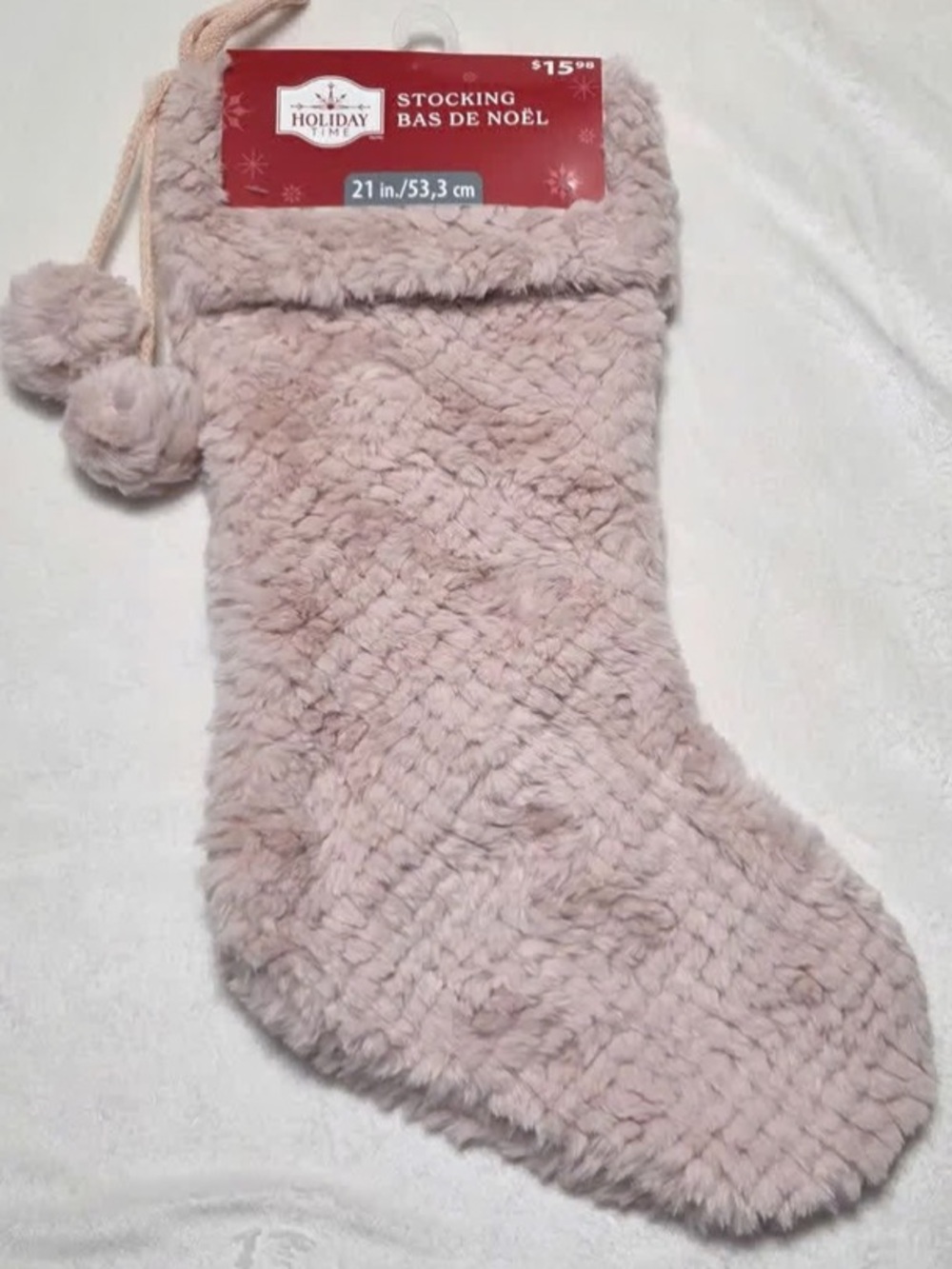 Any 10 qty. Holiday Time Blush Faux Fur Stocking with Pom-Pom Trim